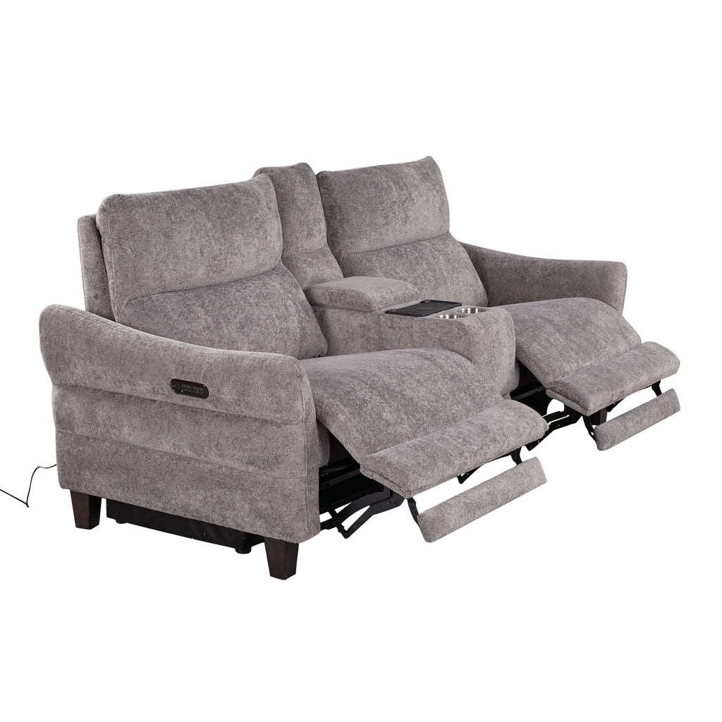 Slope Upholstered 87" Power Loveseat with Console - Espresso Wood, Pewter Fabric