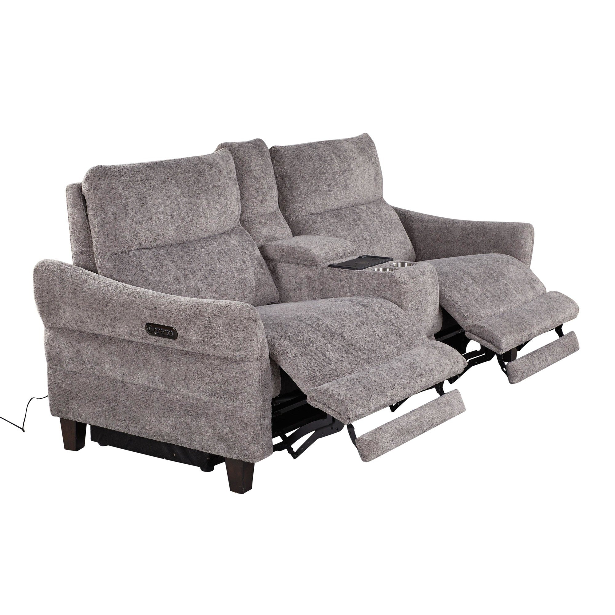 Slope Upholstered 87" Power Loveseat with Console - Espresso Wood, Pewter Fabric