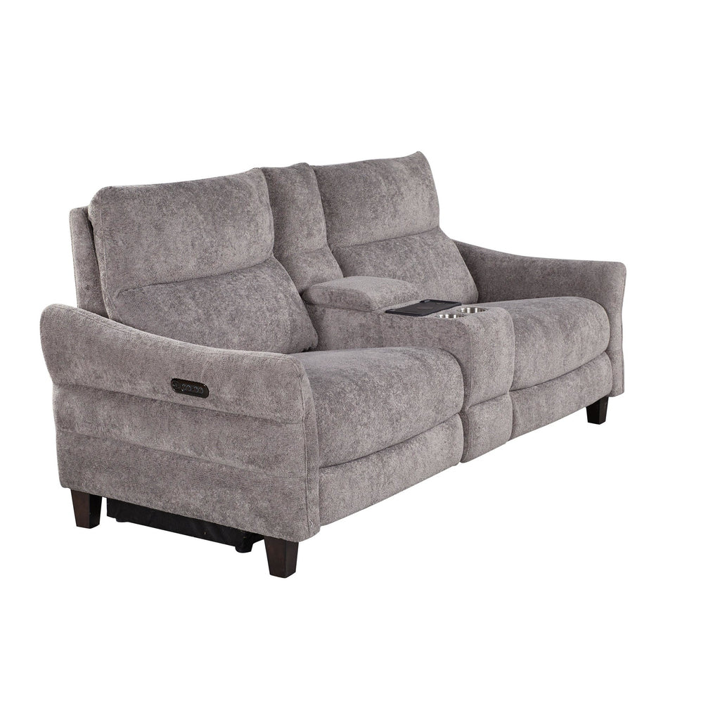 Slope Upholstered 87" Power Loveseat with Console - Espresso Wood, Pewter Fabric