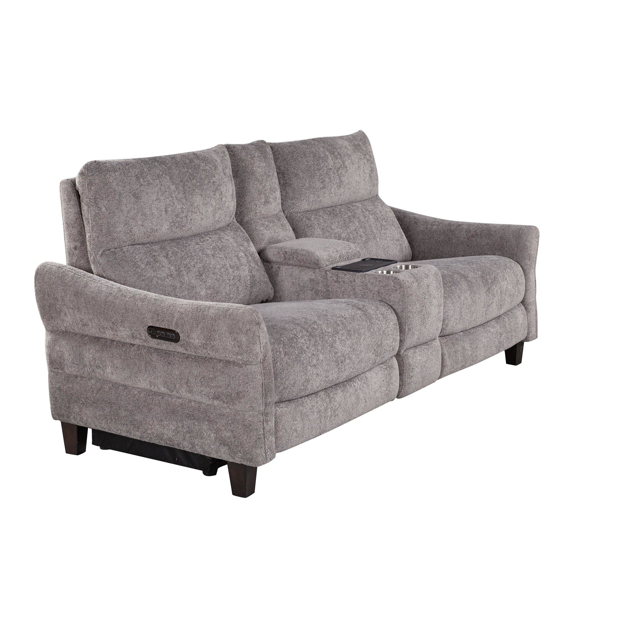 Slope Upholstered 87" Power Loveseat with Console - Espresso Wood, Pewter Fabric