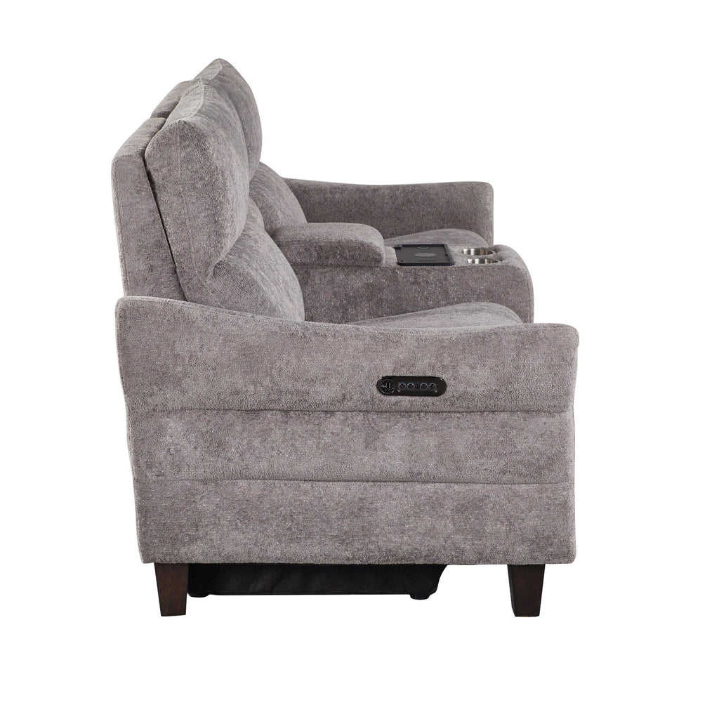 Slope Upholstered 87" Power Loveseat with Console - Espresso Wood, Pewter Fabric