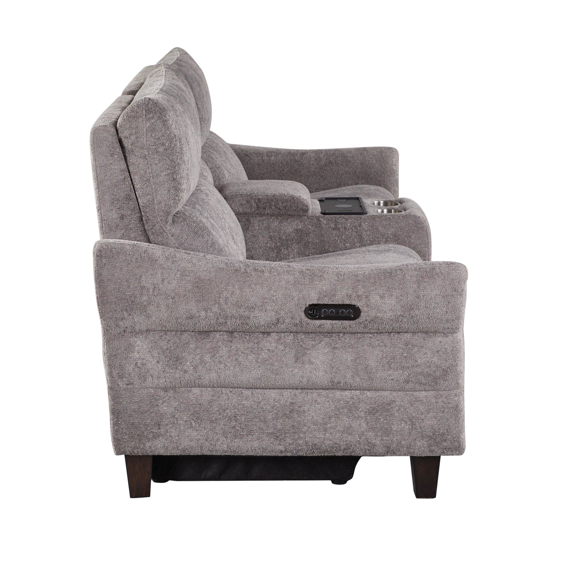 Slope Upholstered 87" Power Loveseat with Console - Espresso Wood, Pewter Fabric