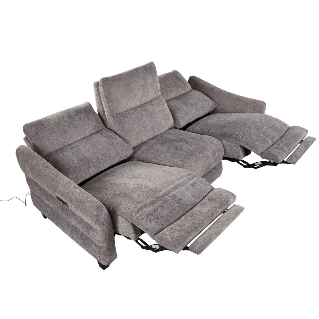 Slope Upholstered 87" Power Sofa - Espresso Wood, Pewter Fabric