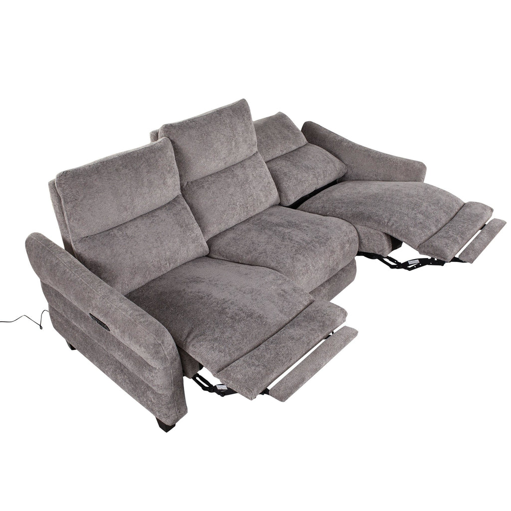 Slope Upholstered 87" Power Sofa - Espresso Wood, Pewter Fabric