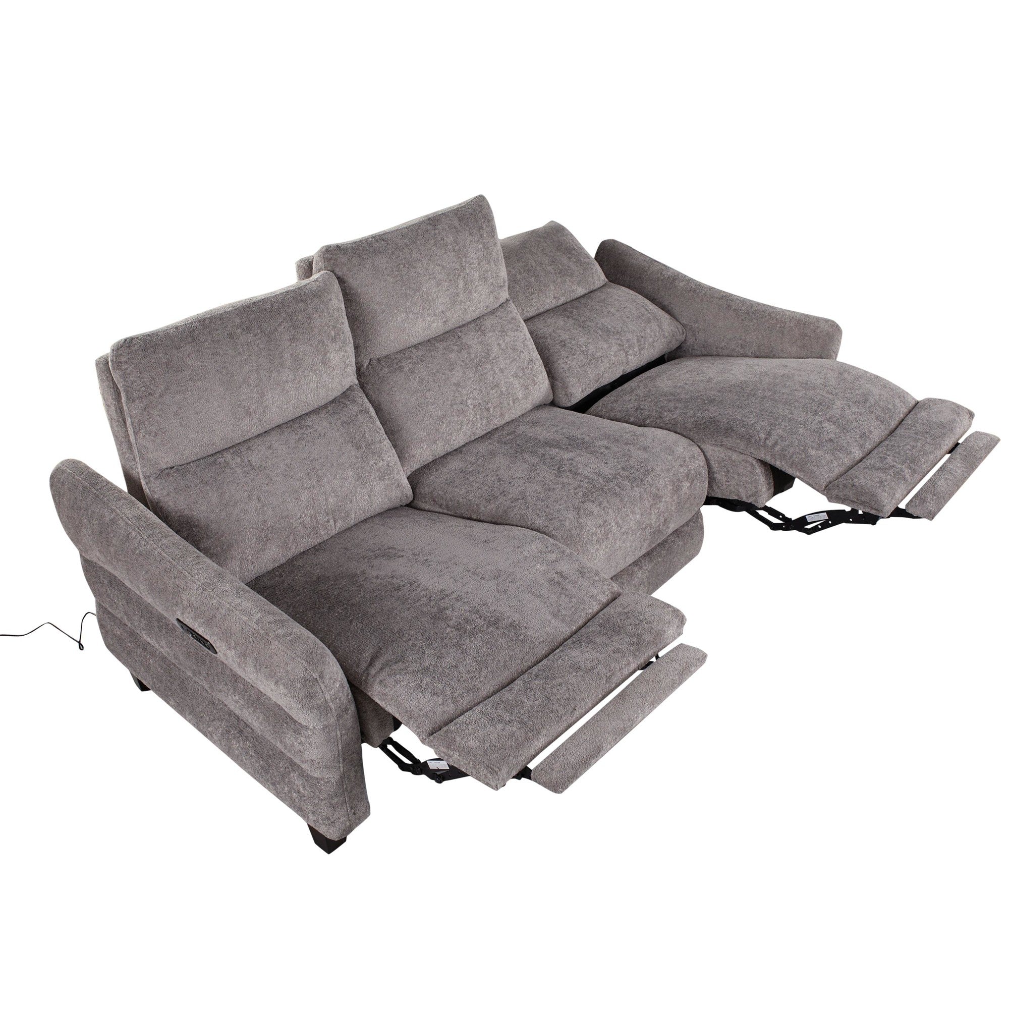 Slope Upholstered 87" Power Sofa - Espresso Wood, Pewter Fabric