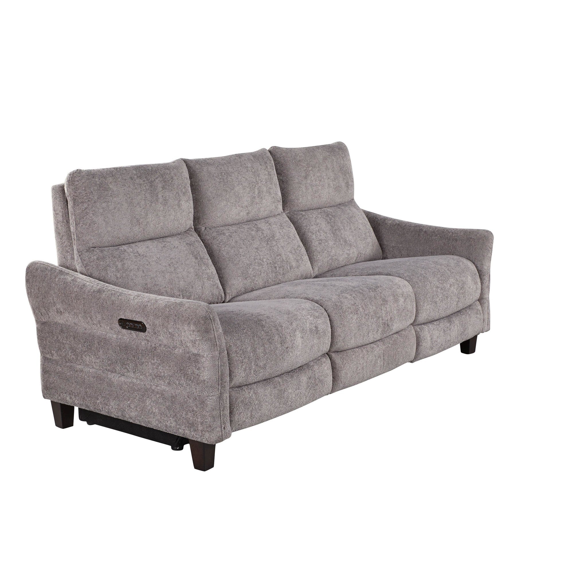 Slope Upholstered 87" Power Sofa - Espresso Wood, Pewter Fabric
