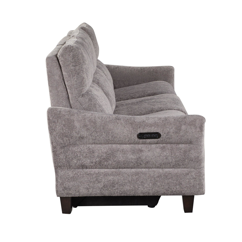 Slope Upholstered 87" Power Sofa - Espresso Wood, Pewter Fabric