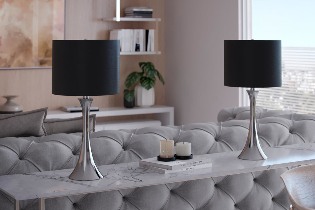 Lenuxe 24" Metal Table Lamp - Set of 2 - Polished Nickel, Black Silk