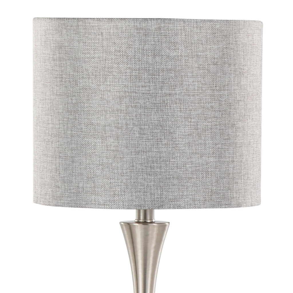 Lenuxe 24" Metal Table Lamp - Set of 2 - Polished Nickel, Grey Sparkly Linen, Silver Metallic Threading