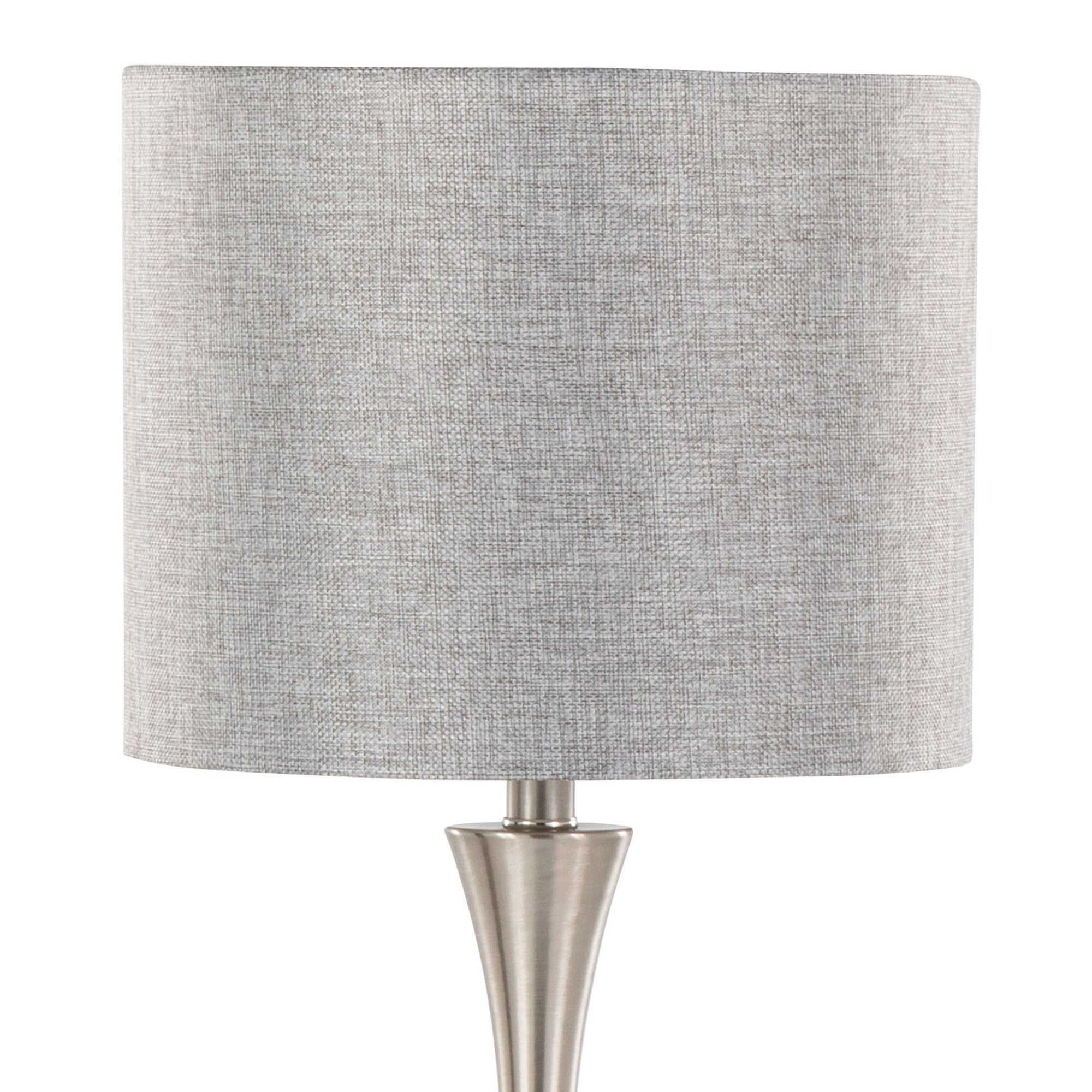 Lenuxe 24" Metal Table Lamp - Set of 2 - Polished Nickel, Grey Sparkly Linen, Silver Metallic Threading