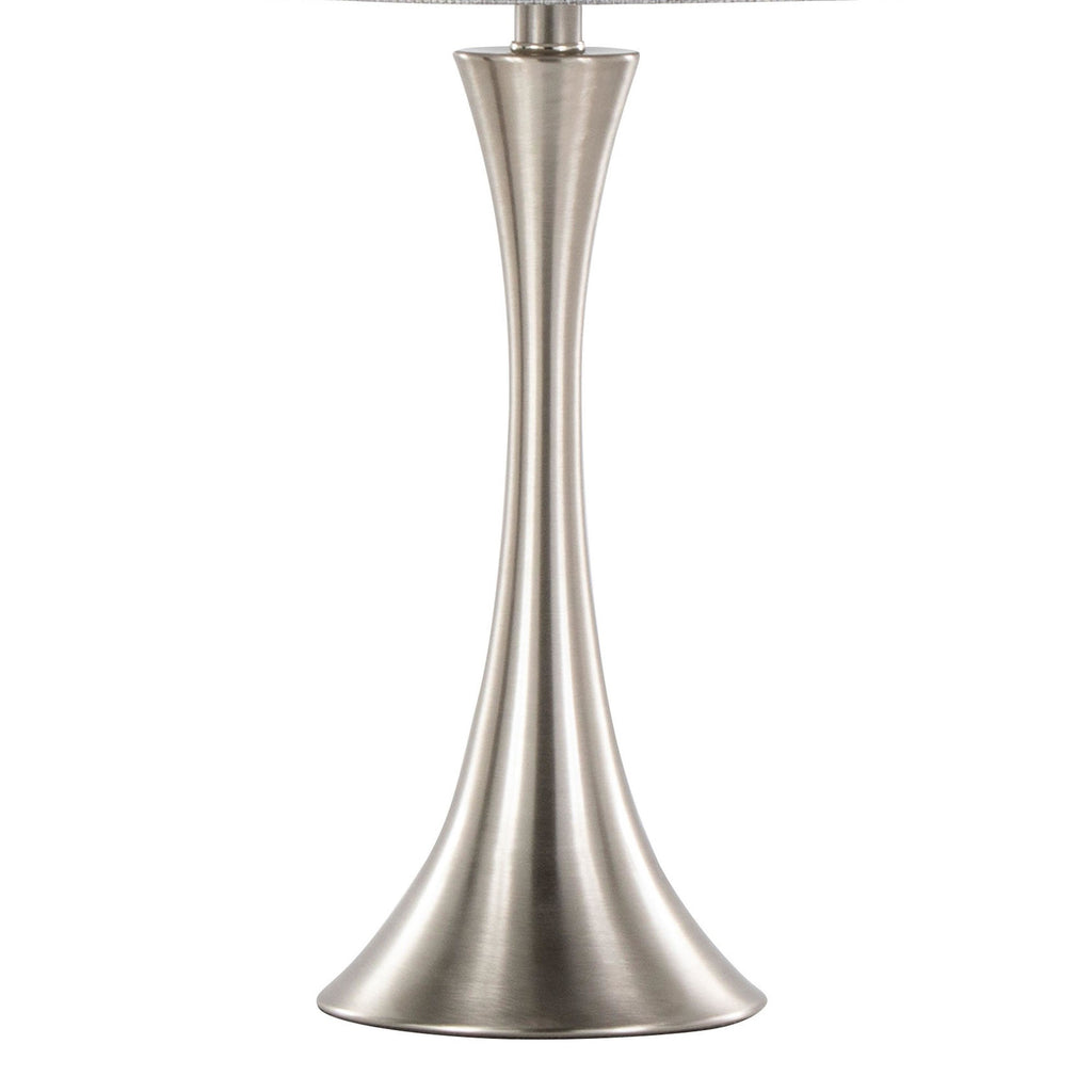 Lenuxe 24" Metal Table Lamp - Set of 2 - Polished Nickel, Grey Sparkly Linen, Silver Metallic Threading