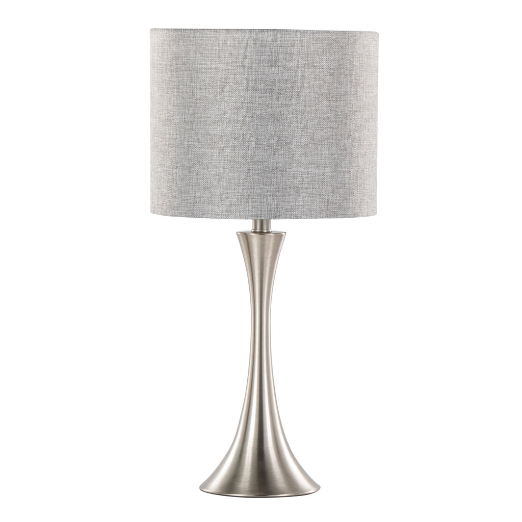 Lenuxe 24" Metal Table Lamp - Set of 2 - Polished Nickel, Grey Sparkly Linen, Silver Metallic Threading