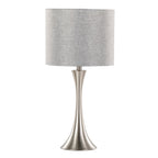 Lenuxe 24" Metal Table Lamp - Set of 2 - Polished Nickel, Grey Sparkly Linen, Silver Metallic Threading