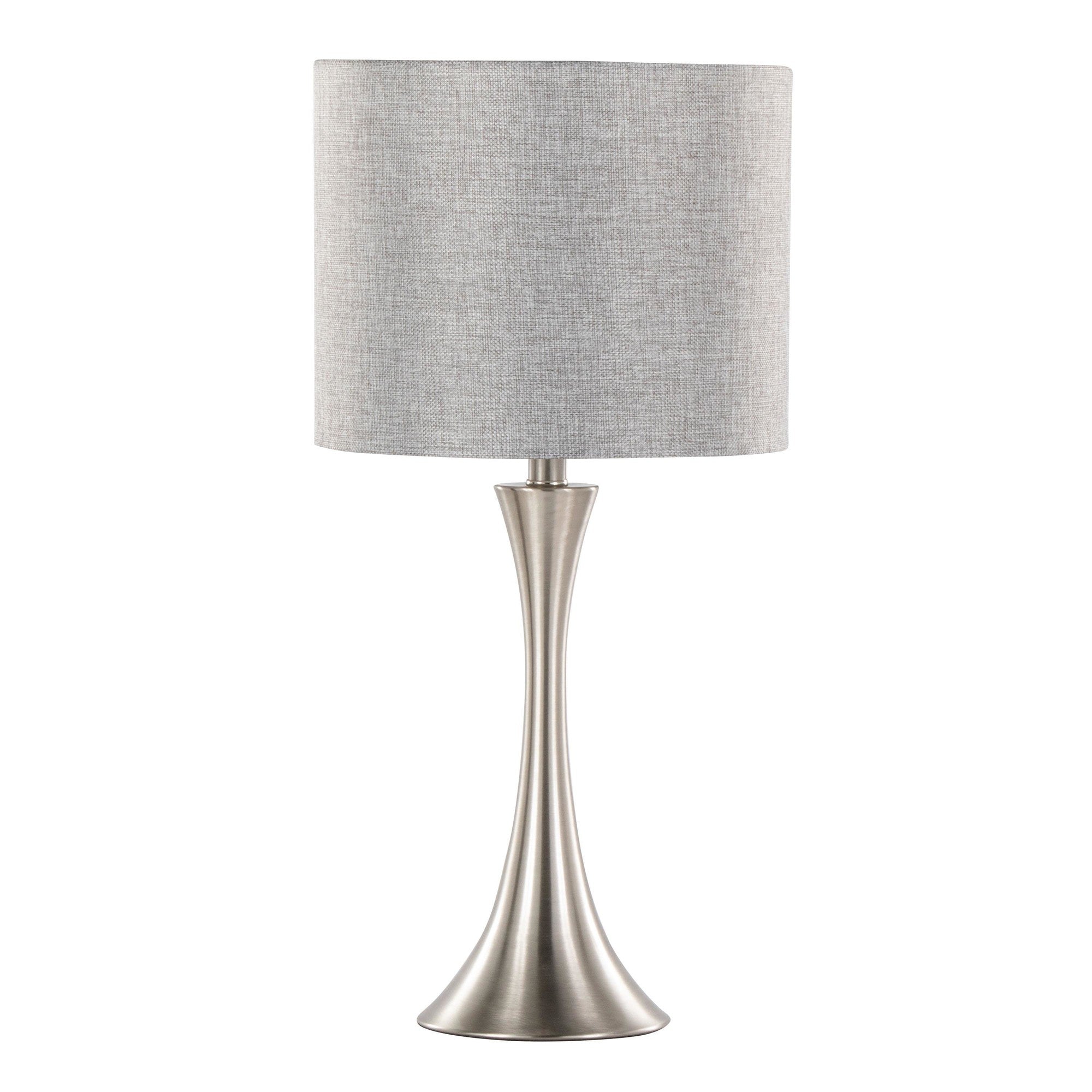 Lenuxe 24" Metal Table Lamp - Set of 2 - Polished Nickel, Grey Sparkly Linen, Silver Metallic Threading