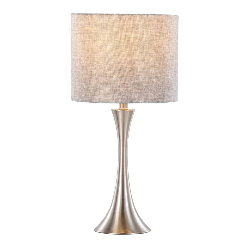 Lenuxe 24" Metal Table Lamp - Set of 2 - Polished Nickel, Grey Sparkly Linen, Silver Metallic Threading