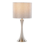 Lenuxe 24" Metal Table Lamp - Set of 2 - Polished Nickel, Grey Sparkly Linen, Silver Metallic Threading