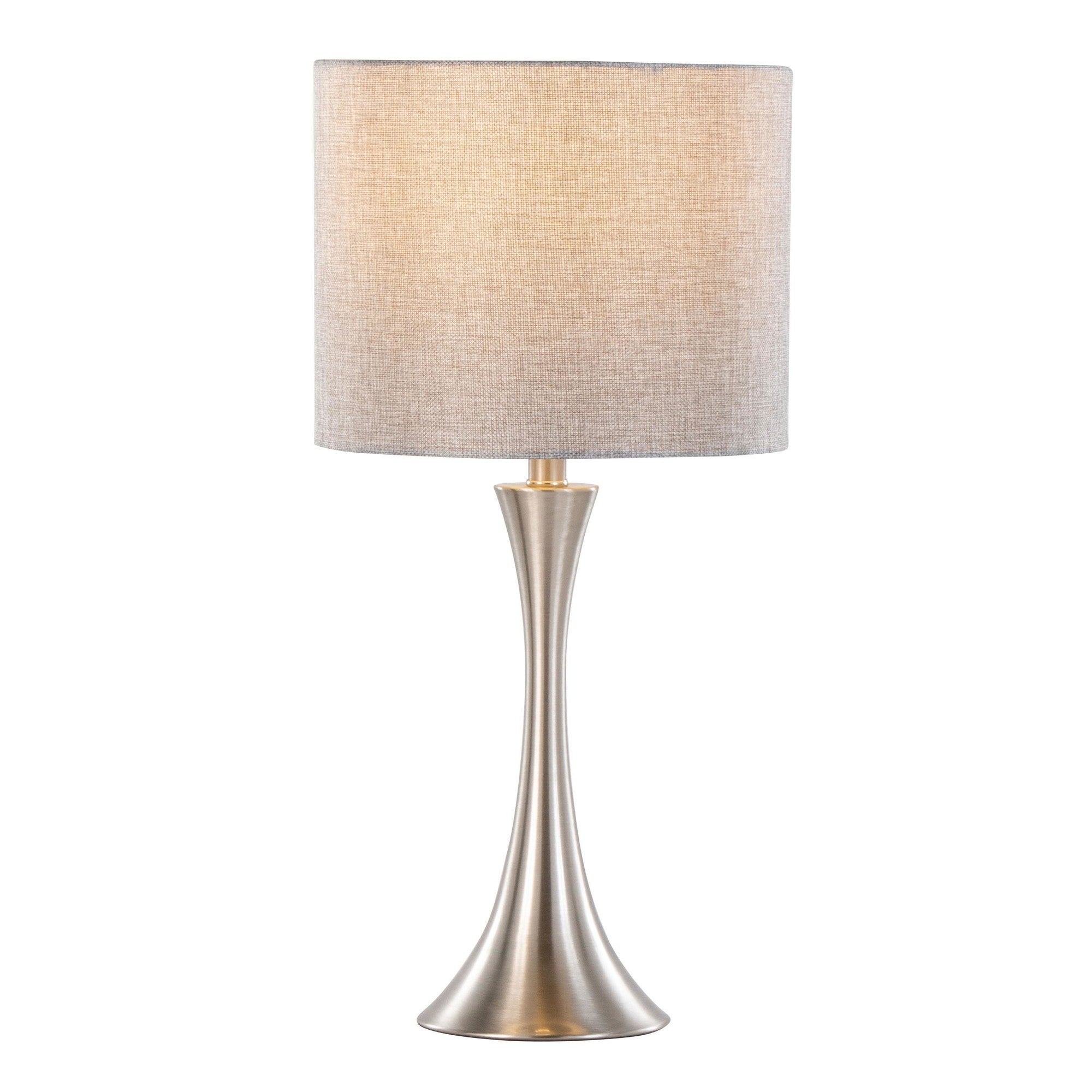 Lenuxe 24" Metal Table Lamp - Set of 2 - Polished Nickel, Grey Sparkly Linen, Silver Metallic Threading