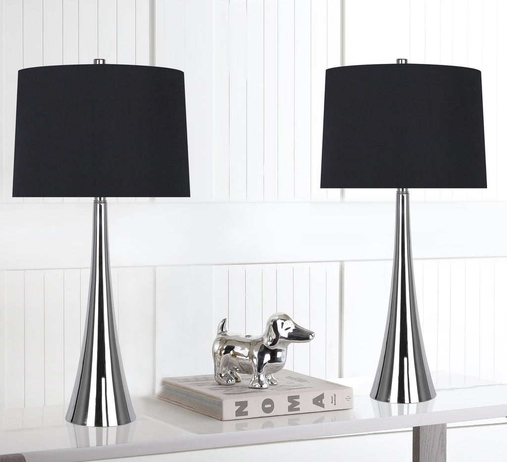 Diana 29" Metal Table Lamp - Set of 2 - Polished Nickel, Black Satin