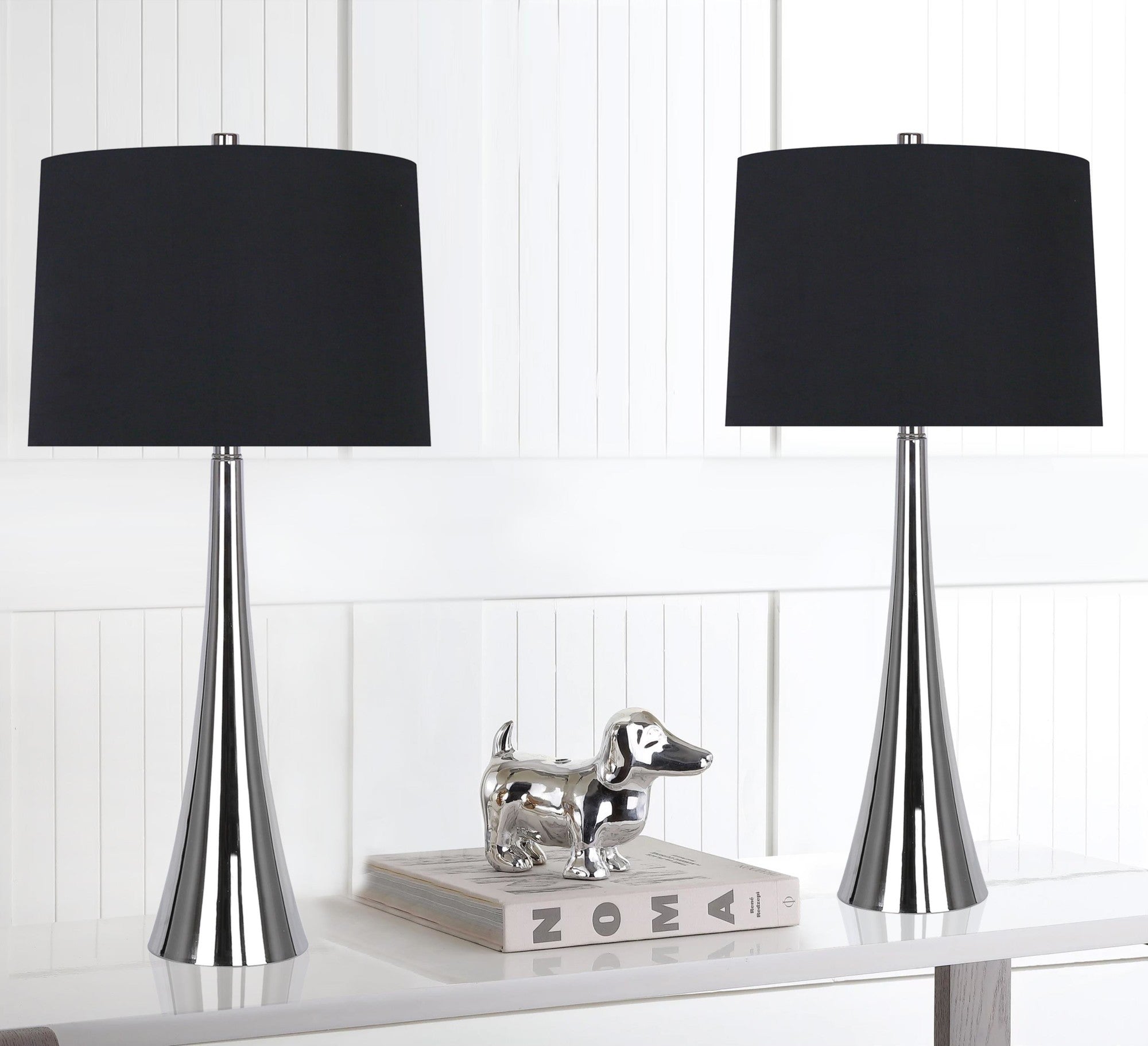 Diana 29" Metal Table Lamp - Set of 2 - Polished Nickel, Black Satin