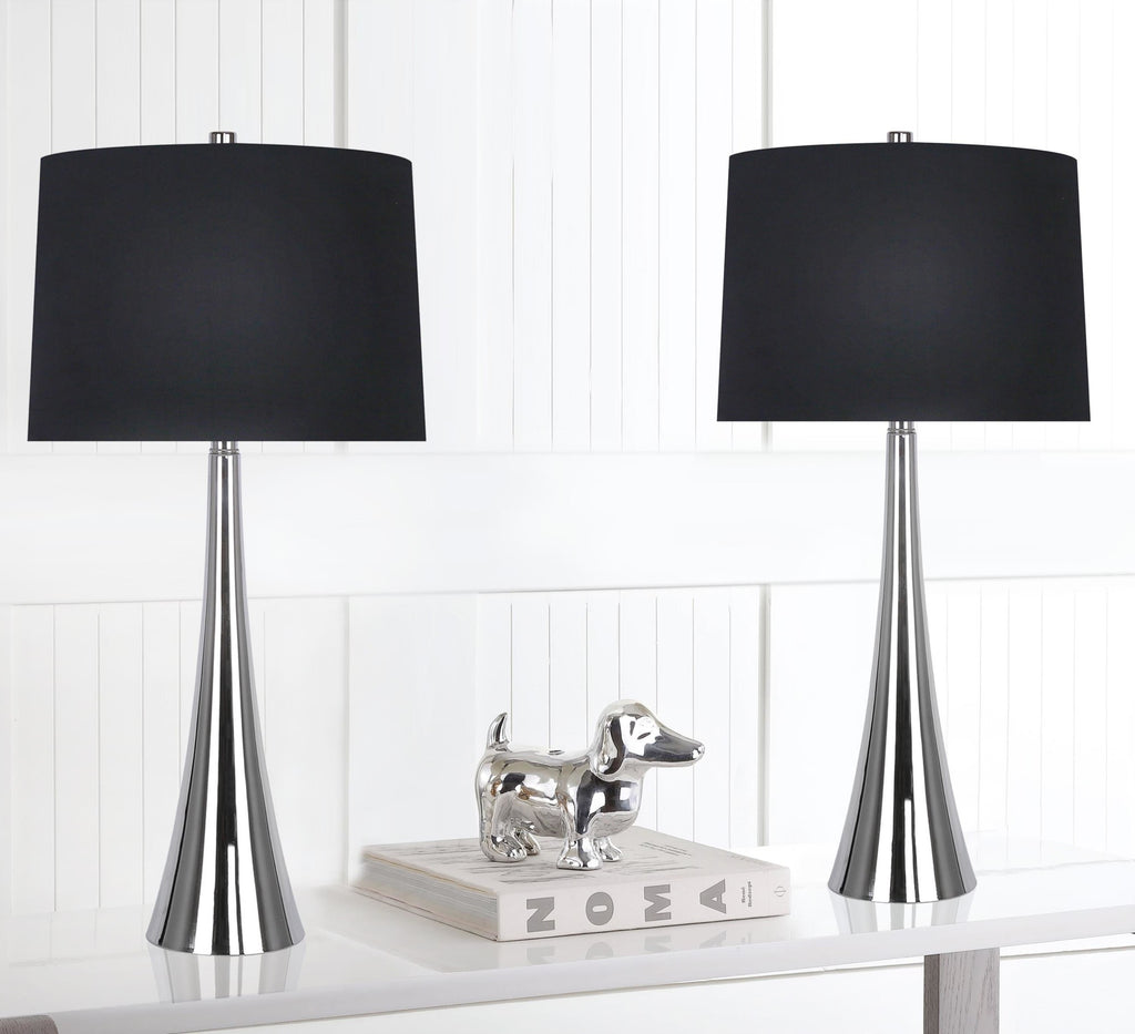 Diana 29" Metal Table Lamp - Set of 2 - Polished Nickel, Black Satin
