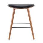 Saddle 26" Fixed-Height Counter Stool - Set of 2 - Walnut Wood, Black PU, Black Metal