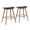 Saddle 26" Fixed-Height Counter Stool - Set of 2 - Walnut Wood, Black PU, Black Metal