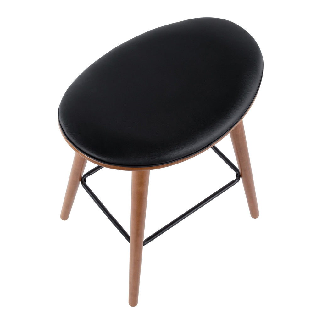 Saddle 26" Fixed-Height Counter Stool - Set of 2 - Walnut Wood, Black PU, Black Metal