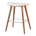 Saddle 26" Fixed-Height Counter Stool - Set of 2 - Walnut Wood, White PU, Chrome