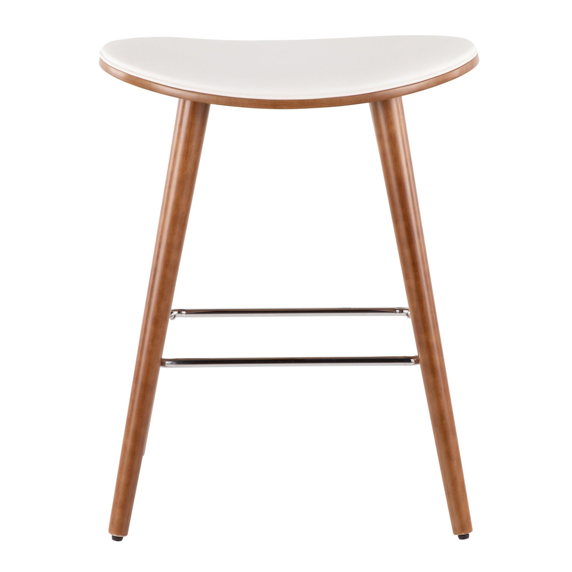 Saddle 26" Fixed-Height Counter Stool - Set of 2 - Walnut Wood, White PU, Chrome