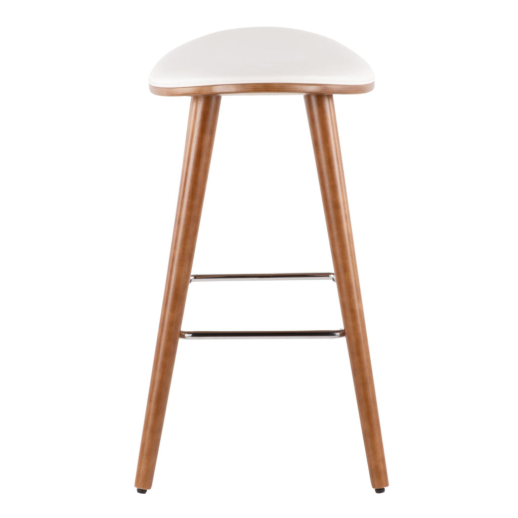 Saddle 26" Fixed-Height Counter Stool - Set of 2 - Walnut Wood, White PU, Chrome