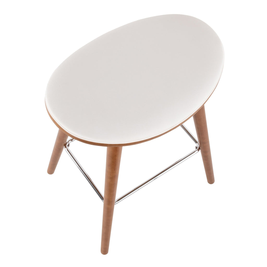 Saddle 26" Fixed-Height Counter Stool - Set of 2 - Walnut Wood, White PU, Chrome