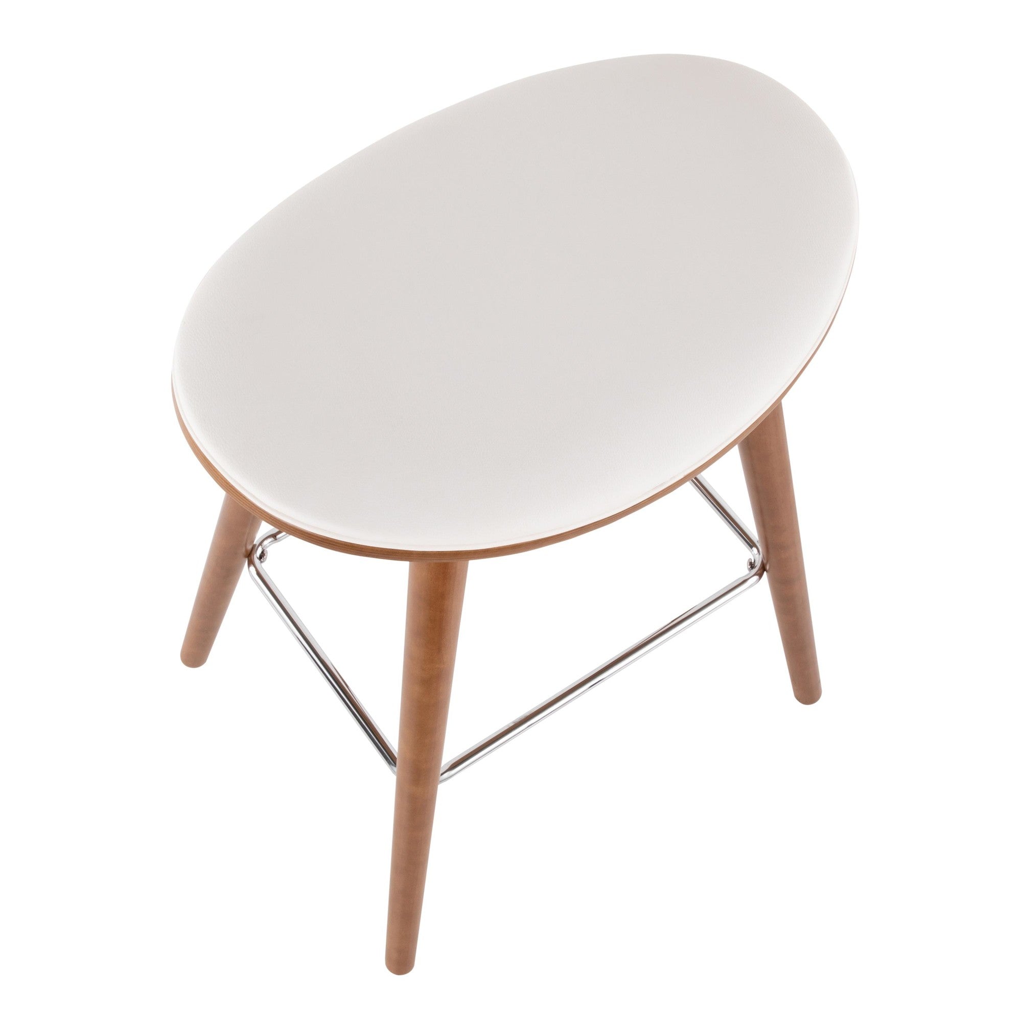 Saddle 26" Fixed-Height Counter Stool - Set of 2 - Walnut Wood, White PU, Chrome