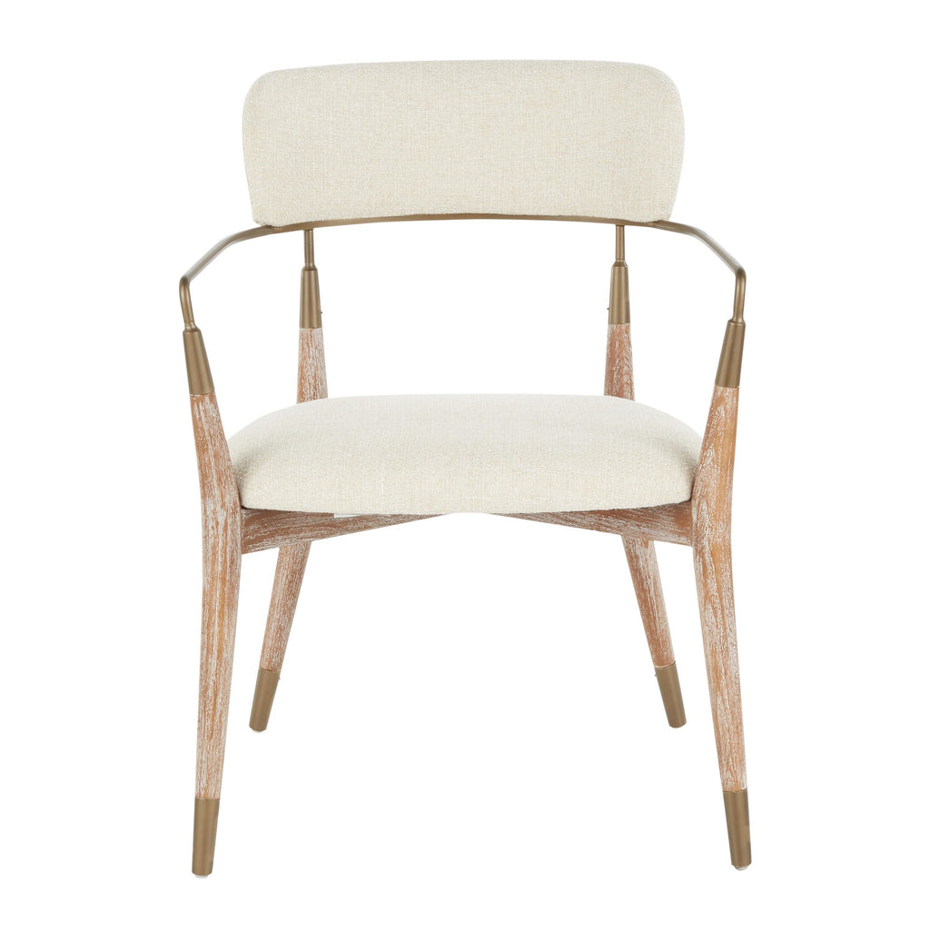 Savannah Chair - Set of 2 - Copper Metal, Whitewashed Wood, Cream Noise Fabric