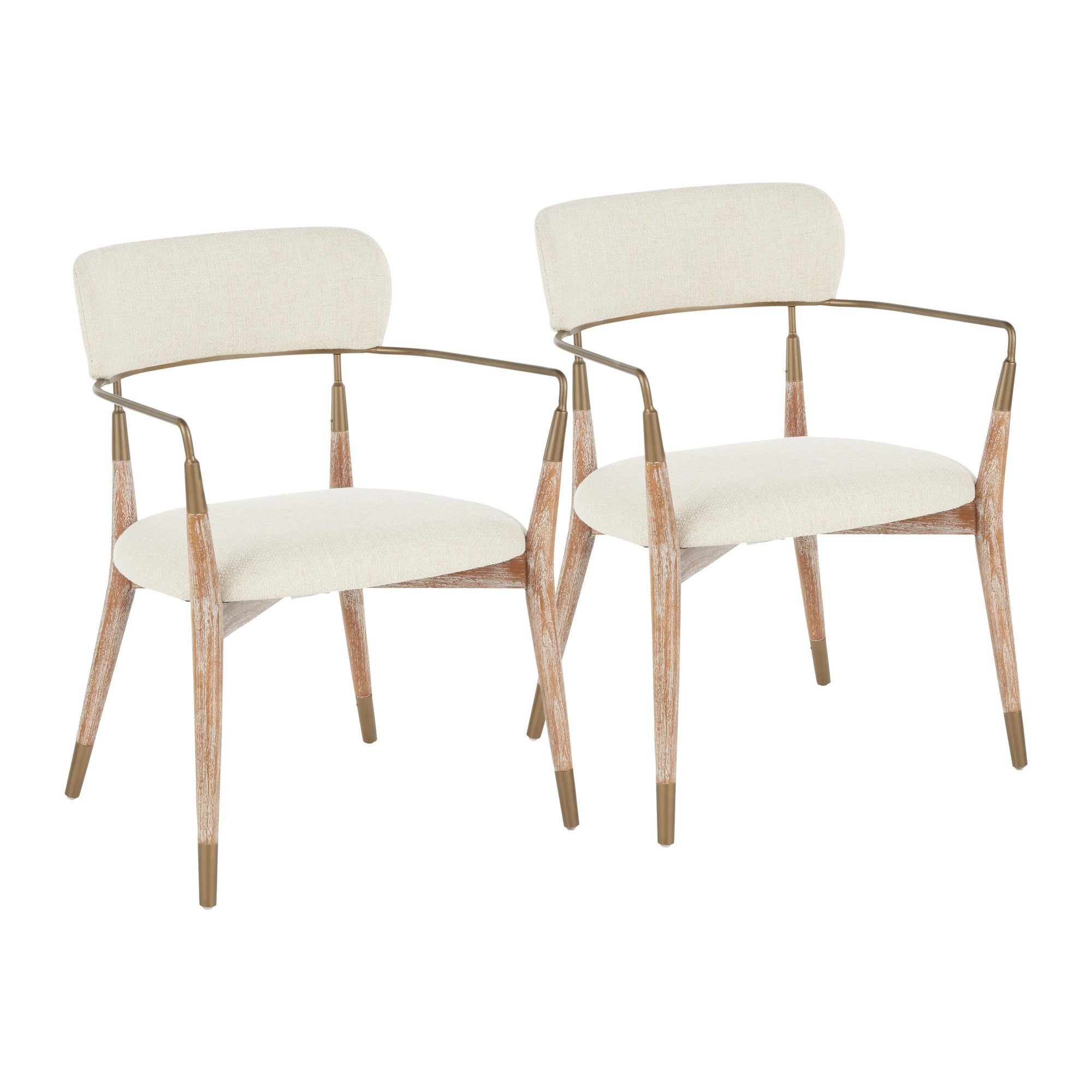 Savannah Chair - Set of 2 - Copper Metal, Whitewashed Wood, Cream Noise Fabric