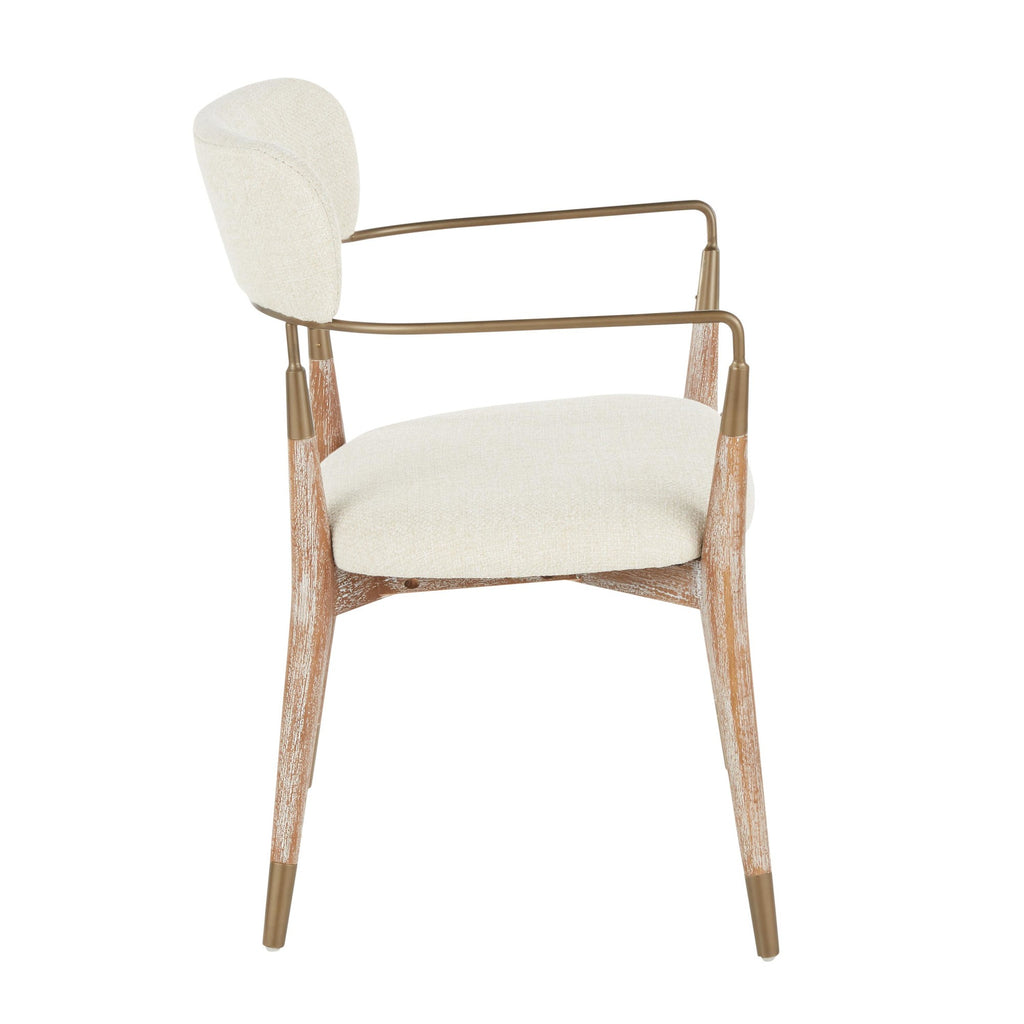 Savannah Chair - Set of 2 - Copper Metal, Whitewashed Wood, Cream Noise Fabric