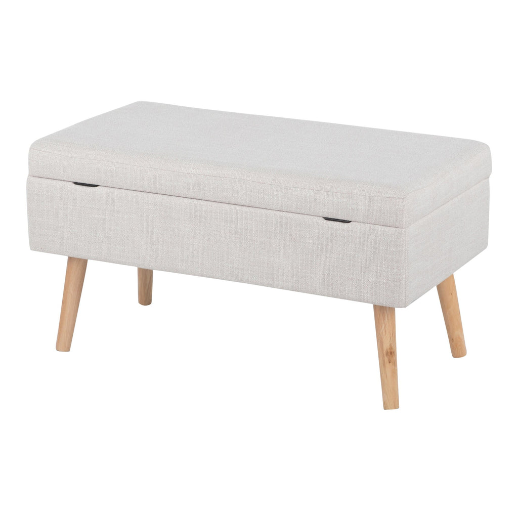 Storage Bench - Natural Wood, Beige Fabric