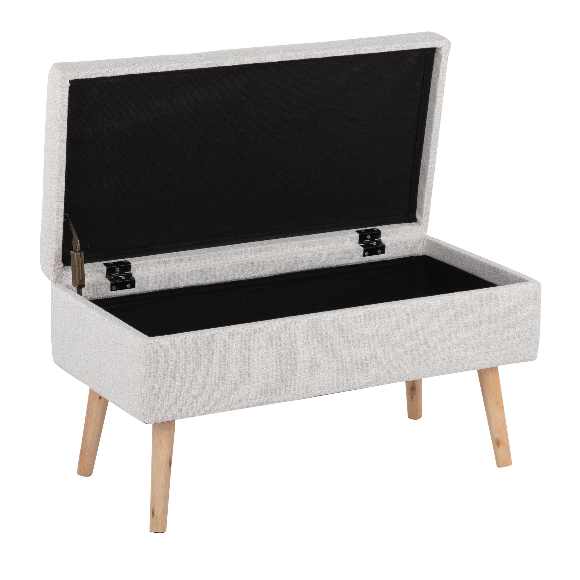 Storage Bench - Natural Wood, Beige Fabric