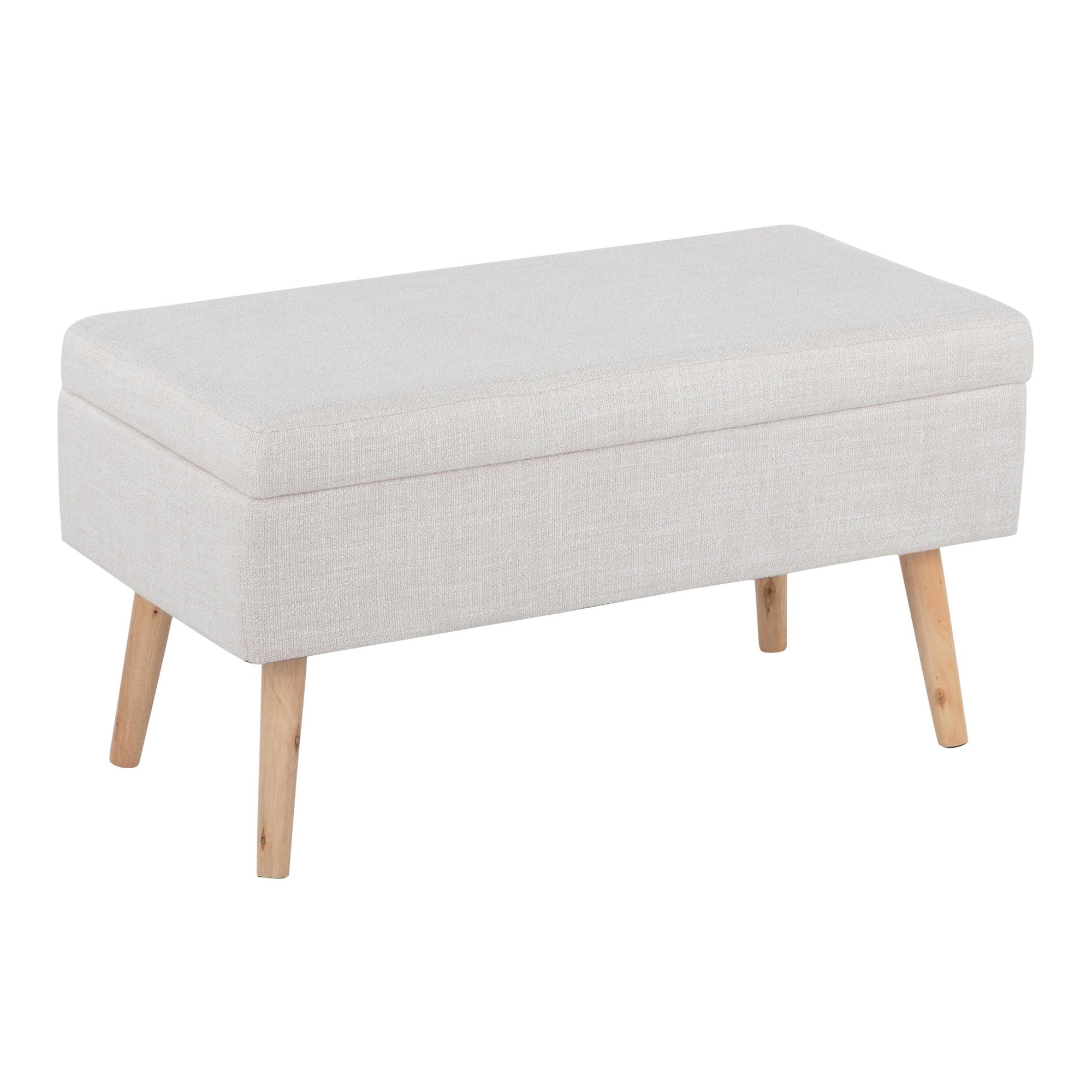Storage Bench - Natural Wood, Beige Fabric