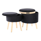 Tray Storage Ottoman Set - Natural Wood, Black Velvet