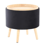 Tray Storage Ottoman Set - Natural Wood, Black Velvet