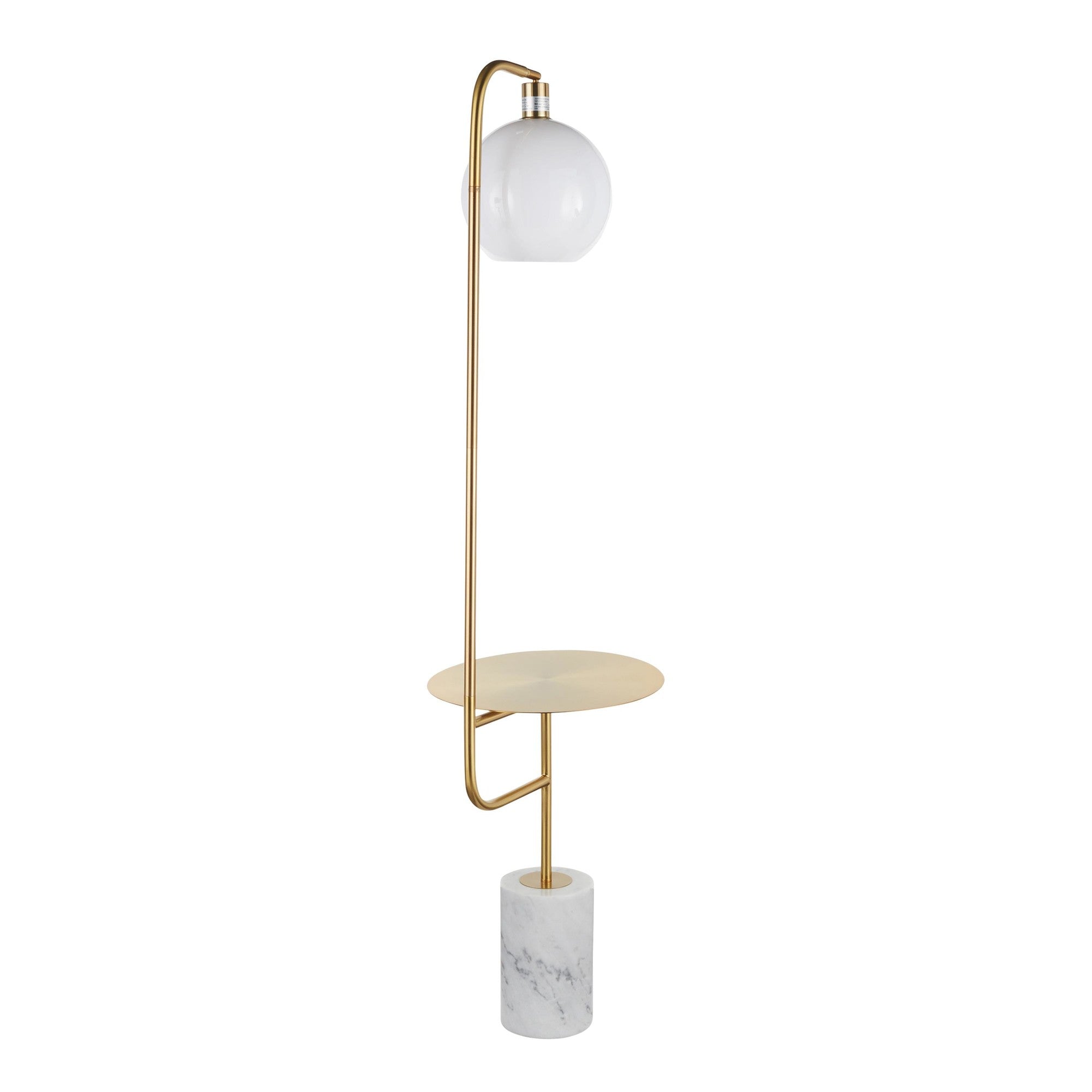 Symbol Floor Lamp With Side Table - White Marble, Gold Metal, White Shade
