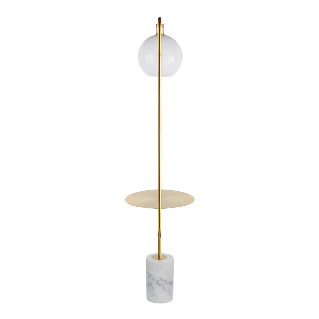 Symbol Floor Lamp With Side Table - White Marble, Gold Metal, White Shade