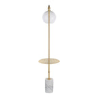 Symbol Floor Lamp With Side Table - White Marble, Gold Metal, White Shade