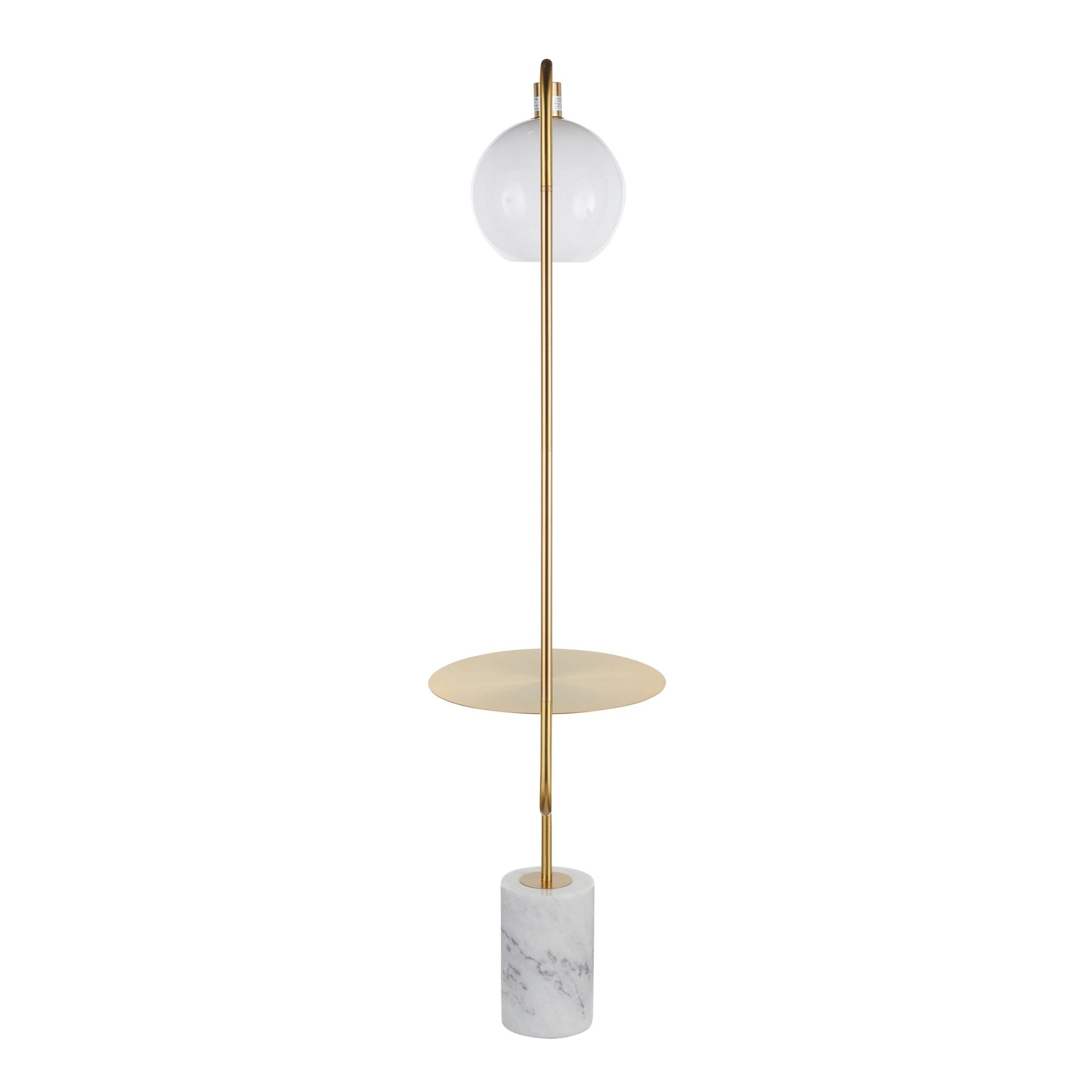 Symbol Floor Lamp With Side Table - White Marble, Gold Metal, White Shade