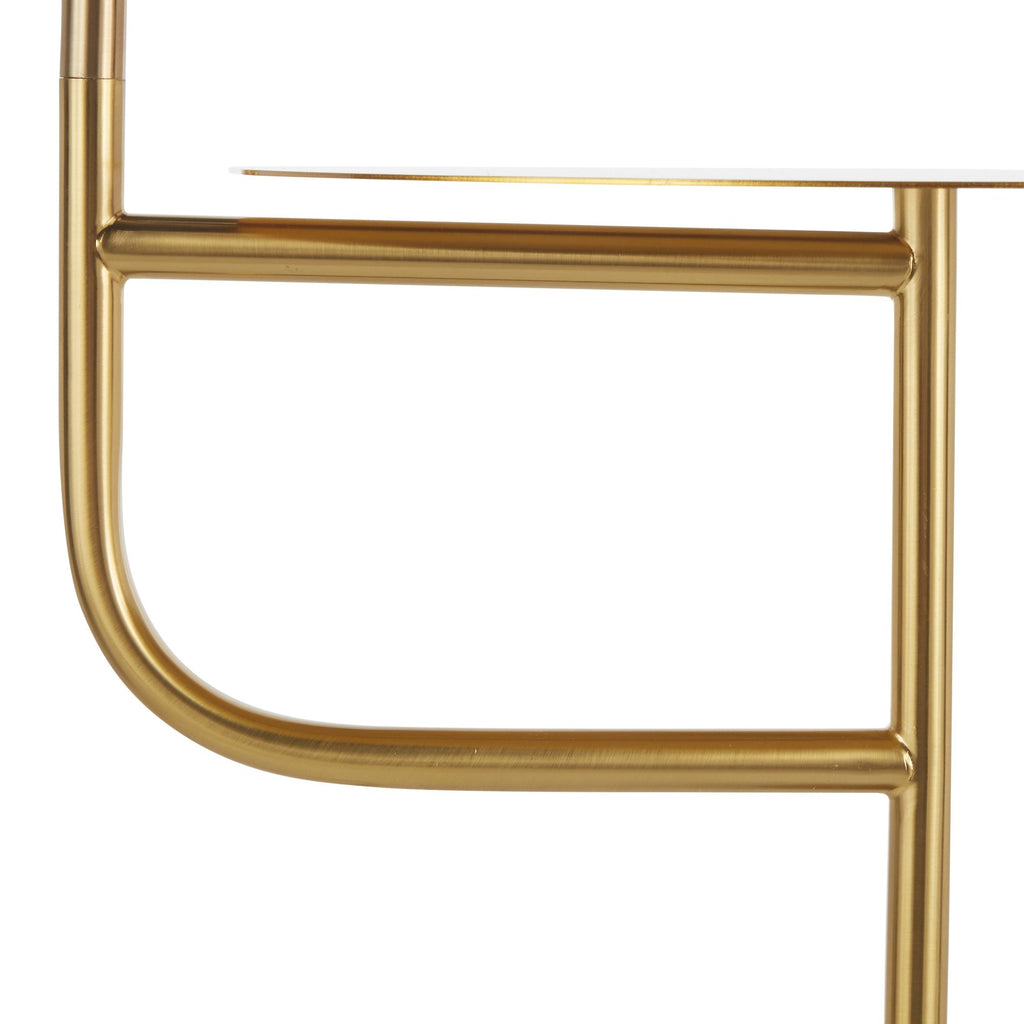 Symbol Floor Lamp With Side Table - White Marble, Gold Metal, White Shade
