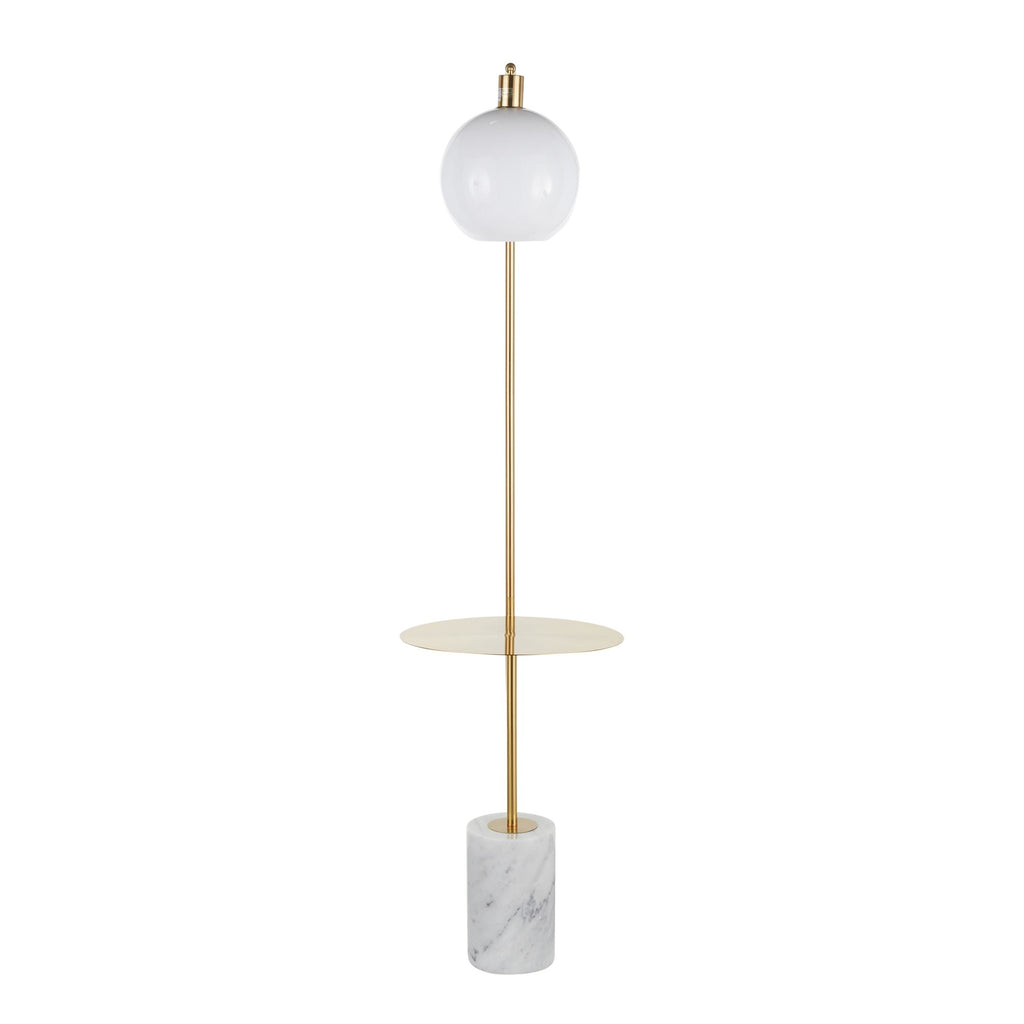 Symbol Floor Lamp With Side Table - White Marble, Gold Metal, White Shade