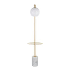 Symbol Floor Lamp With Side Table - White Marble, Gold Metal, White Shade