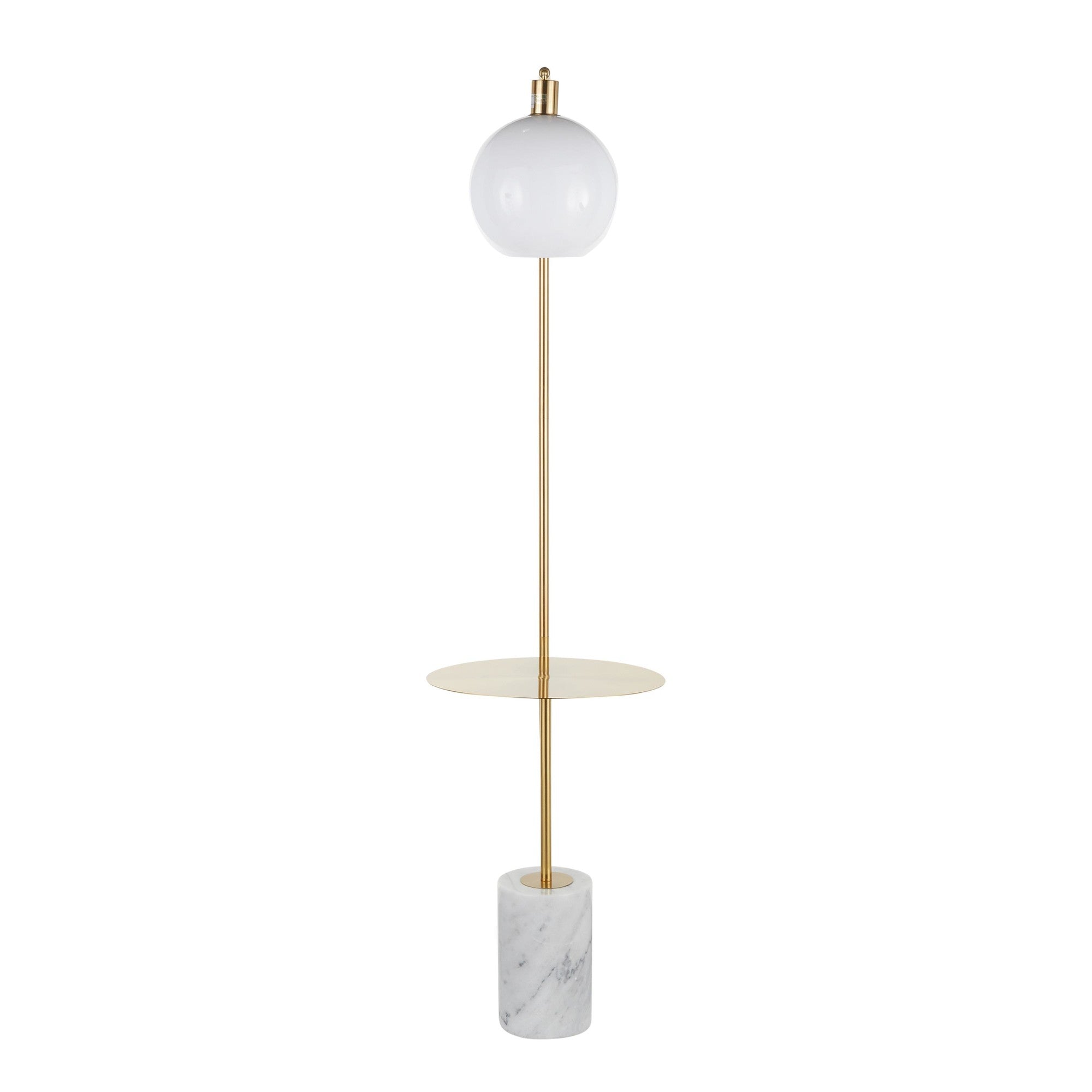 Symbol Floor Lamp With Side Table - White Marble, Gold Metal, White Shade