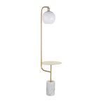 Symbol Floor Lamp With Side Table - White Marble, Gold Metal, White Shade