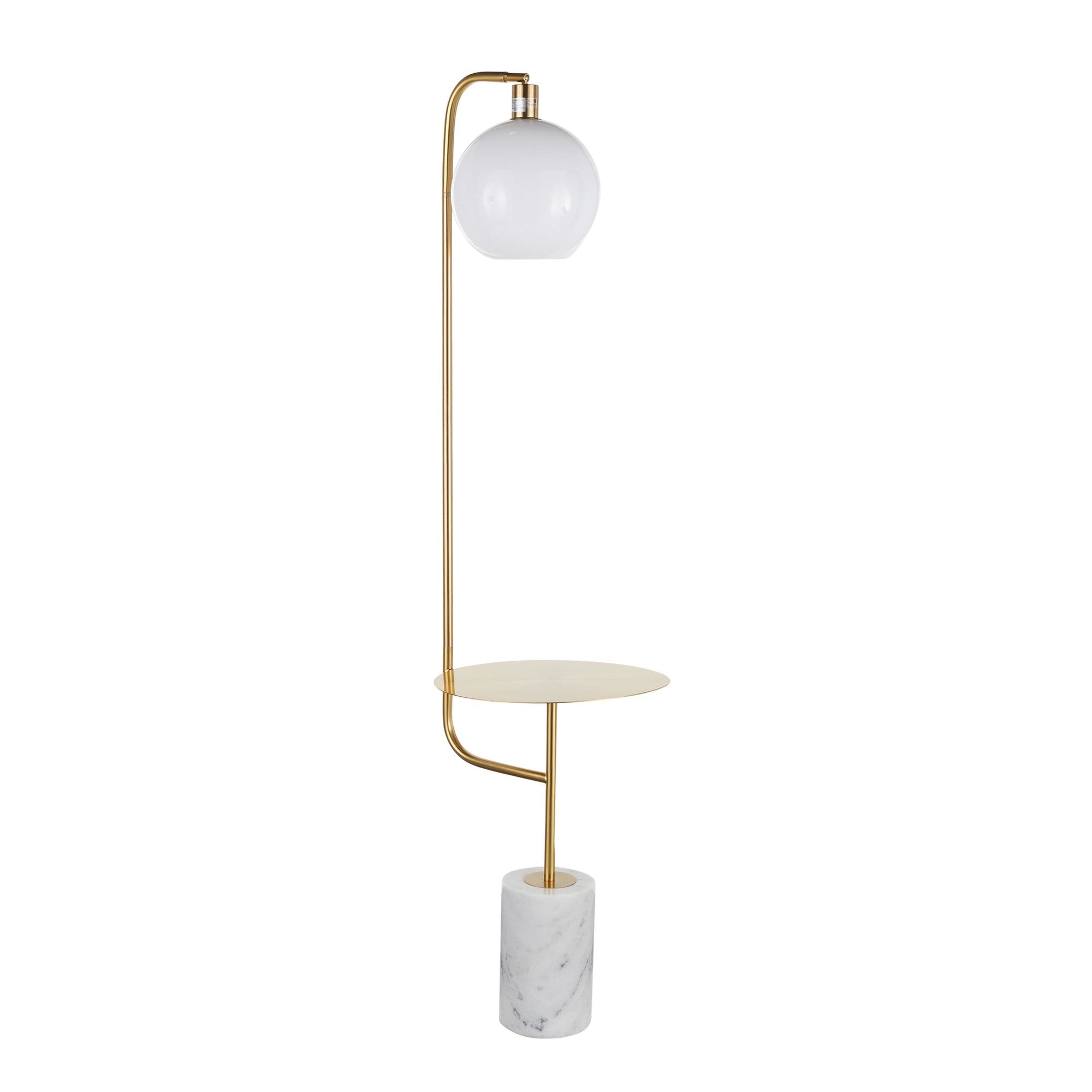 Symbol Floor Lamp With Side Table - White Marble, Gold Metal, White Shade